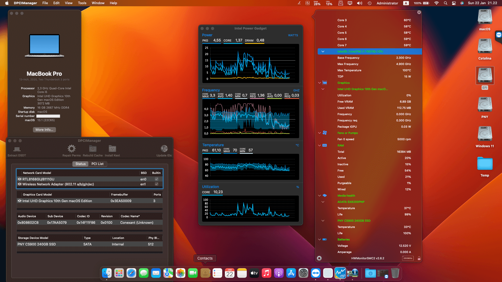 Success Hackintosh macOS Ventura 13.1 Build 22C65 in Lenovo Thinkpad E14